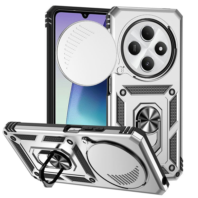 Phone Case For Xiaomi Redmi 14R 5G / 14C 4G / Poco C75 4G PC + TPU Phone Cover with Lens Protection Kickstand - Silver