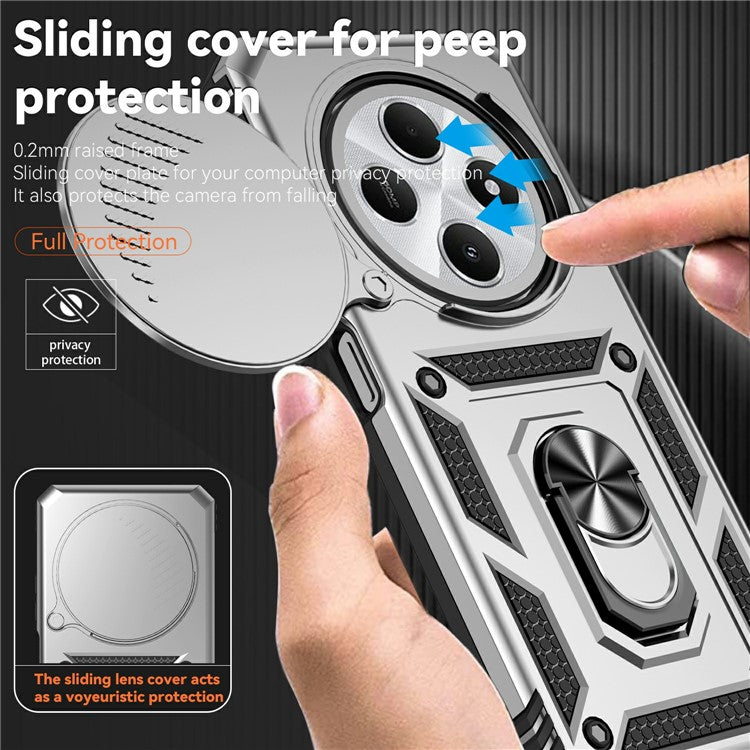 Phone Case For Xiaomi Redmi 14R 5G / 14C 4G / Poco C75 4G PC + TPU Phone Cover with Lens Protection Kickstand - Silver