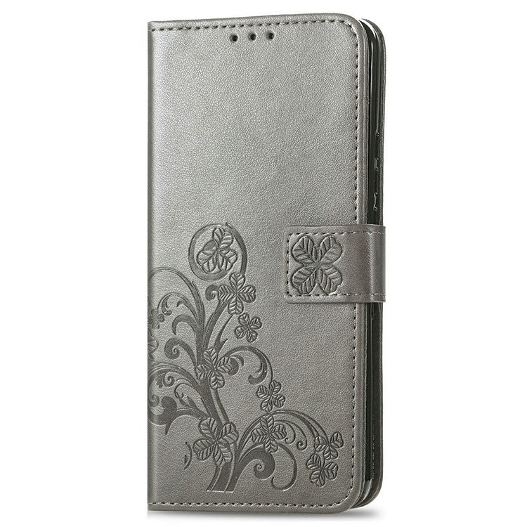 For Google Pixel 9 Pro XL Leather Case Four-Leaf Clover Wallet Phone Cover - Grey