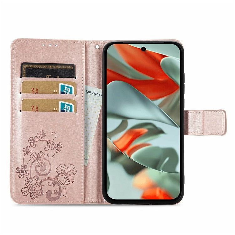 For Google Pixel 9 Pro XL Leather Case Four-Leaf Clover Wallet Phone Cover - Rose Gold