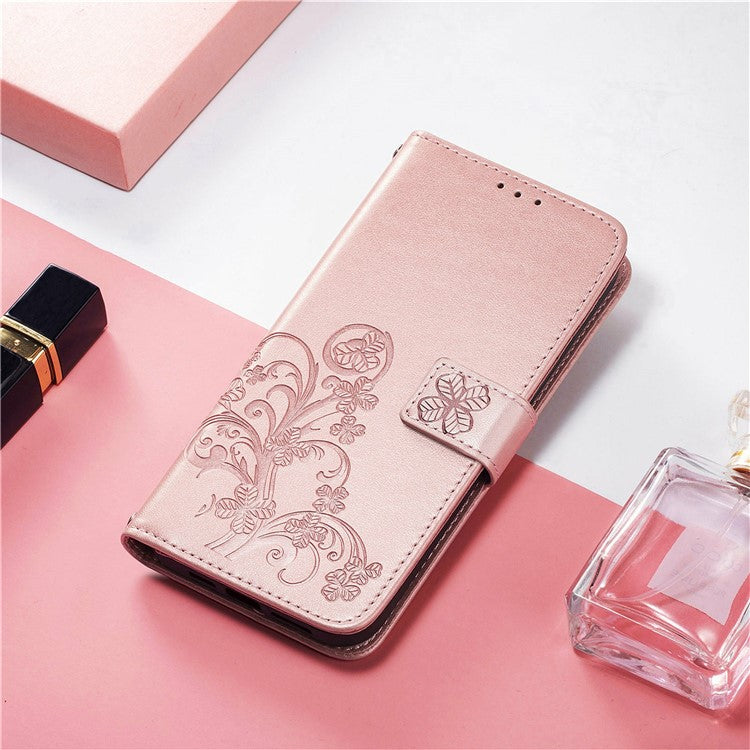 For Google Pixel 9 Pro XL Leather Case Four-Leaf Clover Wallet Phone Cover - Rose Gold