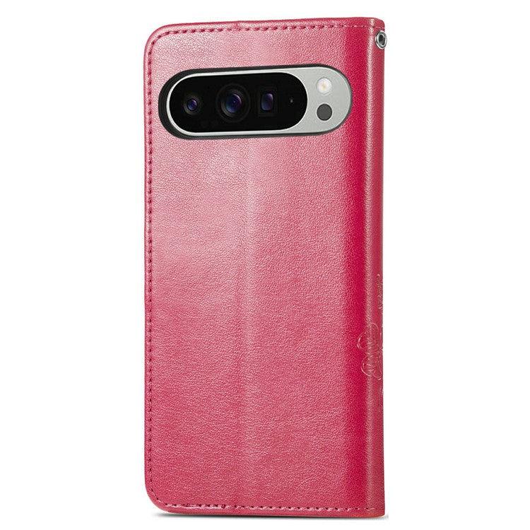 For Google Pixel 9 Pro XL Leather Case Four-Leaf Clover Wallet Phone Cover - Rose