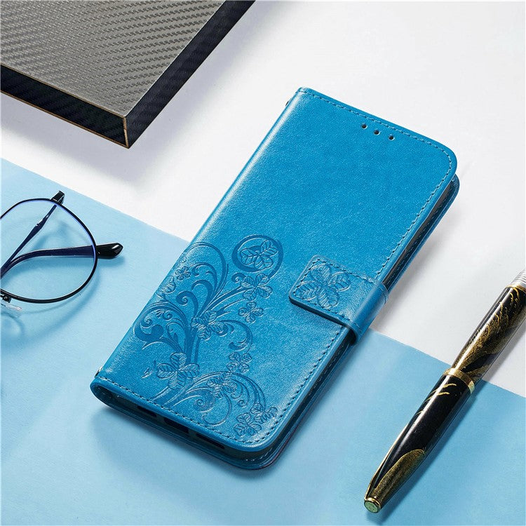 For Google Pixel 9 Pro XL Leather Case Four-Leaf Clover Wallet Phone Cover - Blue