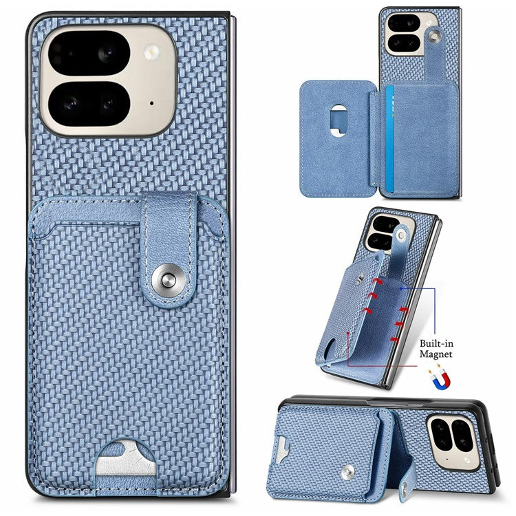 For Google Pixel 9 Pro Fold 5G Case Card Holder Leather Back Cover with Card Knife - Blue