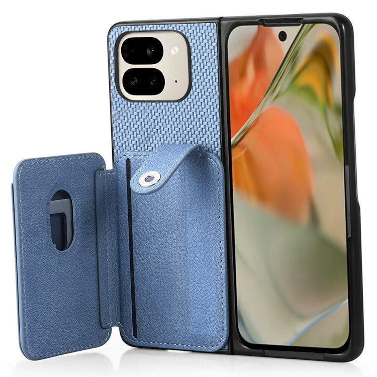 For Google Pixel 9 Pro Fold 5G Case Card Holder Leather Back Cover with Card Knife - Blue