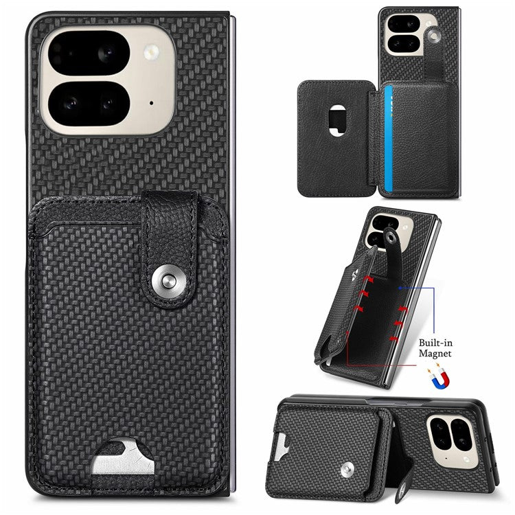 For Google Pixel 9 Pro Fold 5G Case Card Holder Leather Back Cover with Card Knife - Black