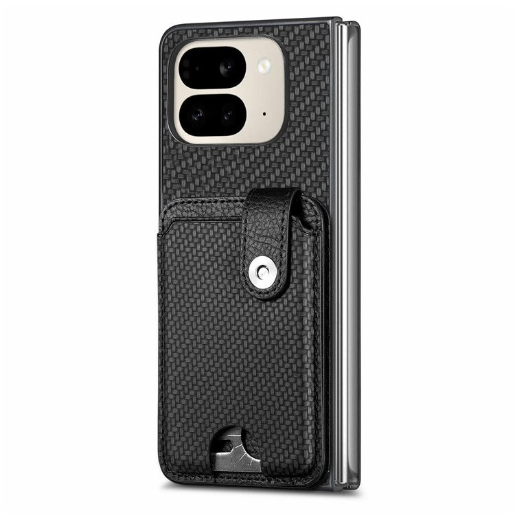 For Google Pixel 9 Pro Fold 5G Case Card Holder Leather Back Cover with Card Knife - Black