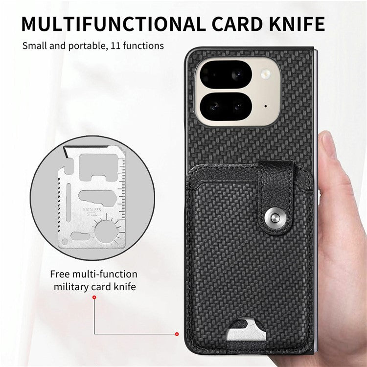 For Google Pixel 9 Pro Fold 5G Case Card Holder Leather Back Cover with Card Knife - Black