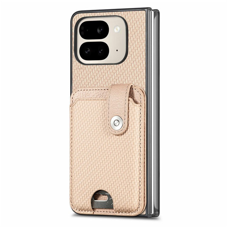 For Google Pixel 9 Pro Fold 5G Case Card Holder Leather Back Cover with Card Knife - Khaki