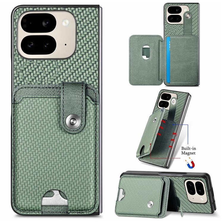 For Google Pixel 9 Pro Fold 5G Case Card Holder Leather Back Cover with Card Knife - Green