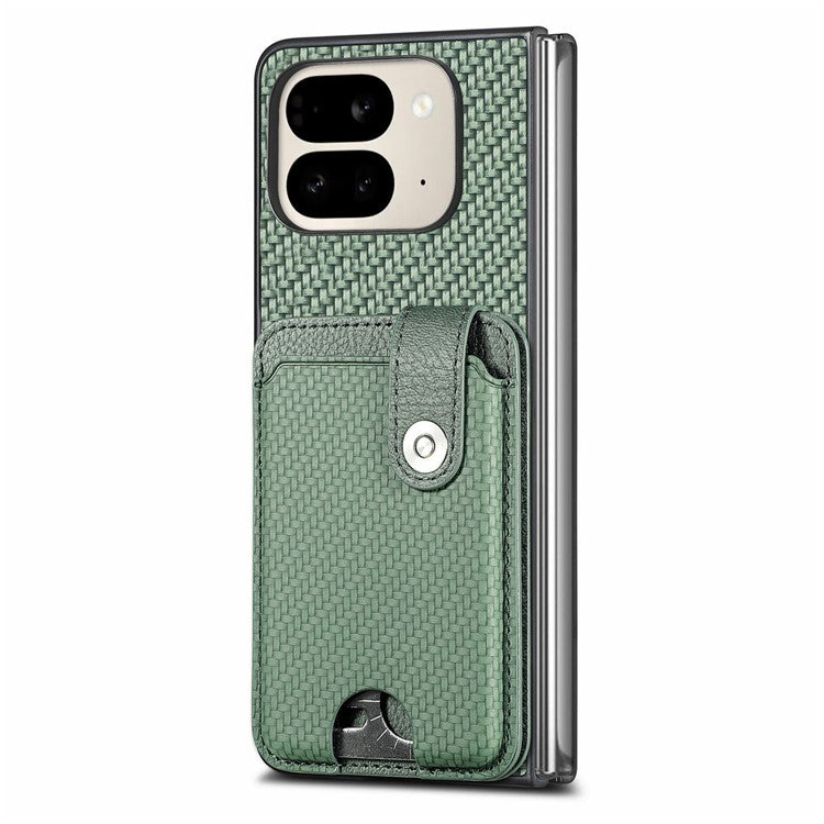 For Google Pixel 9 Pro Fold 5G Case Card Holder Leather Back Cover with Card Knife - Green