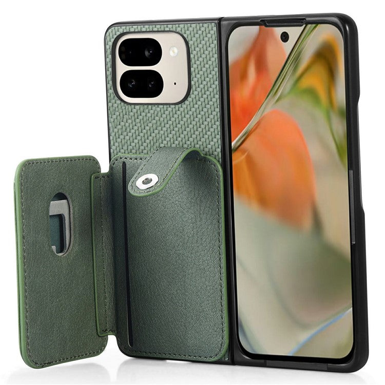 For Google Pixel 9 Pro Fold 5G Case Card Holder Leather Back Cover with Card Knife - Green