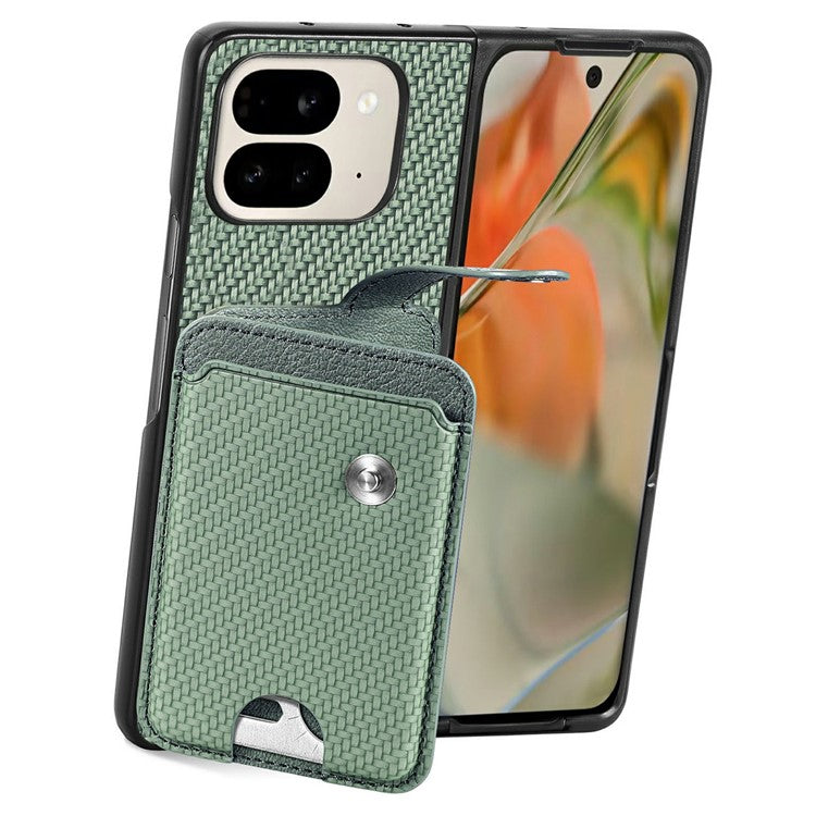 For Google Pixel 9 Pro Fold 5G Case Card Holder Leather Back Cover with Card Knife - Green