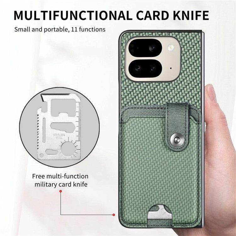 For Google Pixel 9 Pro Fold 5G Case Card Holder Leather Back Cover with Card Knife - Green