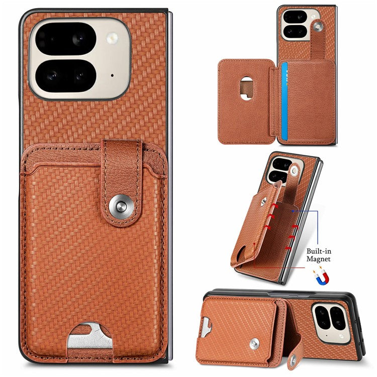 For Google Pixel 9 Pro Fold 5G Case Card Holder Leather Back Cover with Card Knife - Brown