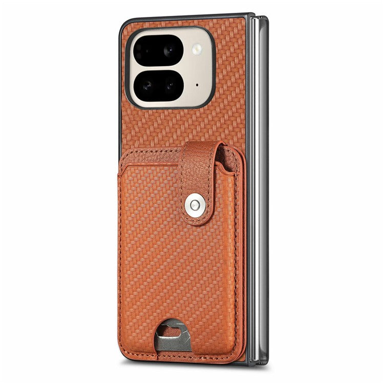 For Google Pixel 9 Pro Fold 5G Case Card Holder Leather Back Cover with Card Knife - Brown