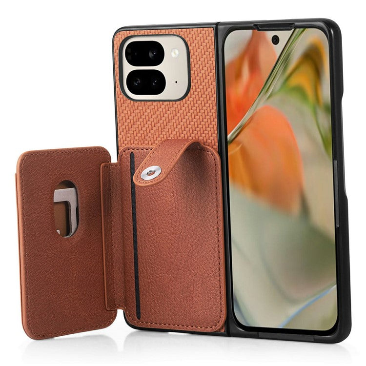 For Google Pixel 9 Pro Fold 5G Case Card Holder Leather Back Cover with Card Knife - Brown