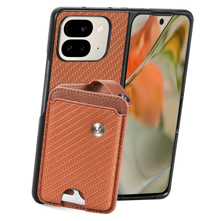 For Google Pixel 9 Pro Fold 5G Case Card Holder Leather Back Cover with Card Knife - Brown