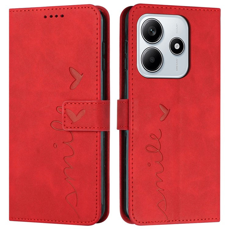 For Xiaomi Redmi Note 14 5G Case Viewing Stand PU Leather Phone Cover Imprinted Pattern - Red