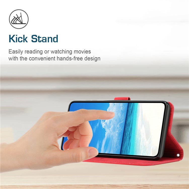 For Xiaomi Redmi Note 14 5G Case Viewing Stand PU Leather Phone Cover Imprinted Pattern - Red