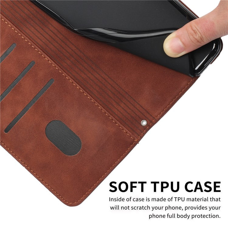 For Xiaomi Redmi Note 14 5G Case Viewing Stand PU Leather Phone Cover Imprinted Pattern - Brown