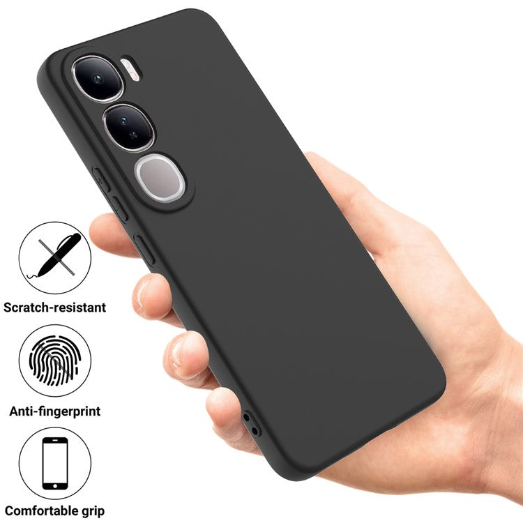 For vivo V40 Lite (Indonesia) 5G  /  4G Case Liquid Silicone Anti-Scratch Phone Cover with Hand Strap - Black