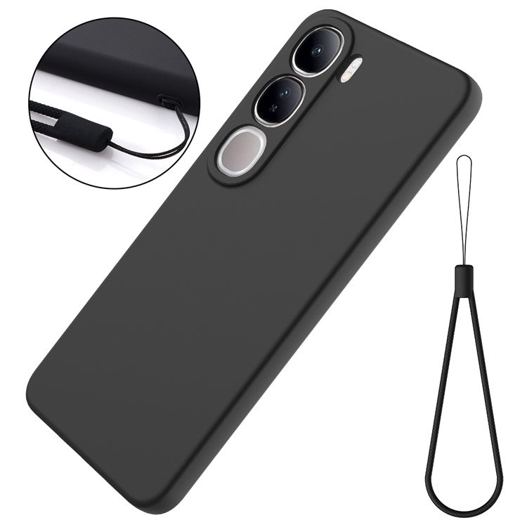 For vivo V40 Lite (Indonesia) 5G  /  4G Case Liquid Silicone Anti-Scratch Phone Cover with Hand Strap - Black