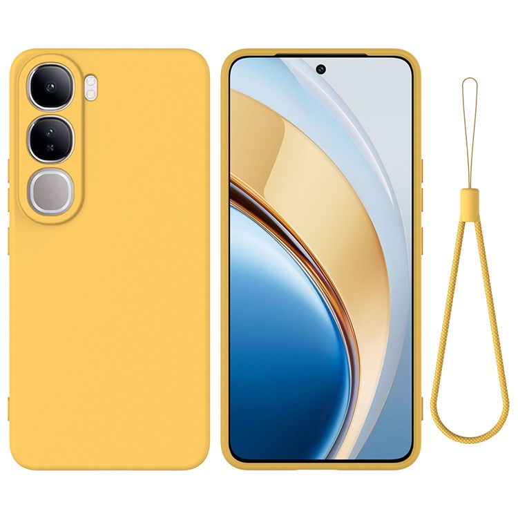 For vivo V40 Lite (Indonesia) 5G  /  4G Case Liquid Silicone Anti-Scratch Phone Cover with Hand Strap - Yellow