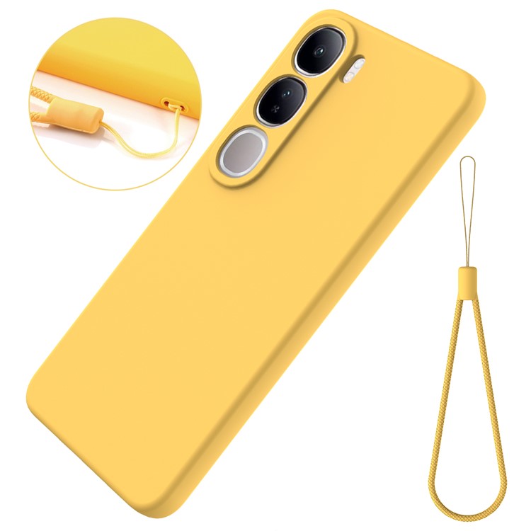 For vivo V40 Lite (Indonesia) 5G  /  4G Case Liquid Silicone Anti-Scratch Phone Cover with Hand Strap - Yellow