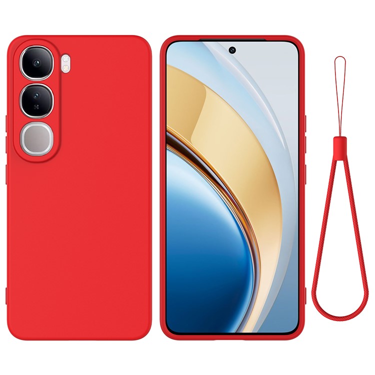 For vivo V40 Lite (Indonesia) 5G  /  4G Case Liquid Silicone Anti-Scratch Phone Cover with Hand Strap - Red