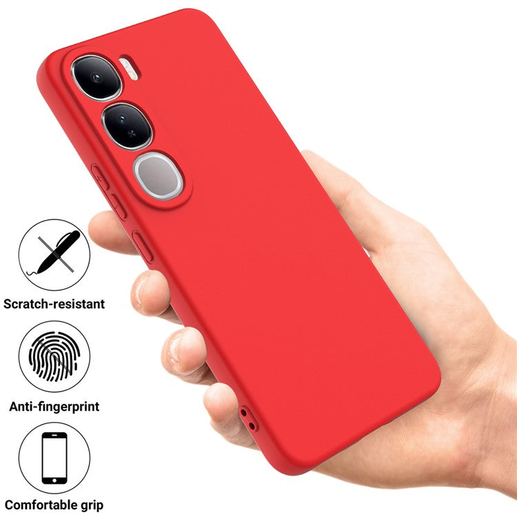 For vivo V40 Lite (Indonesia) 5G  /  4G Case Liquid Silicone Anti-Scratch Phone Cover with Hand Strap - Red