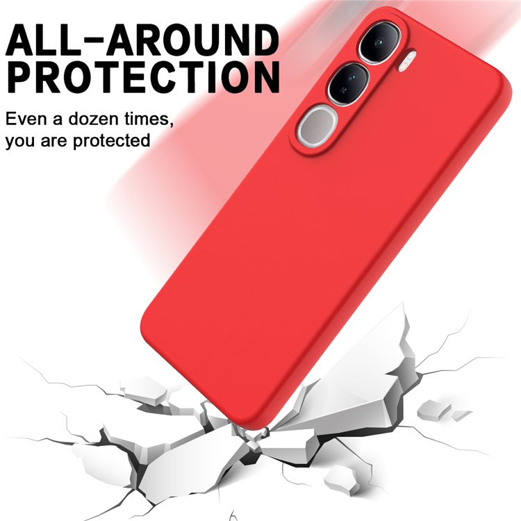 For vivo V40 Lite (Indonesia) 5G  /  4G Case Liquid Silicone Anti-Scratch Phone Cover with Hand Strap - Red