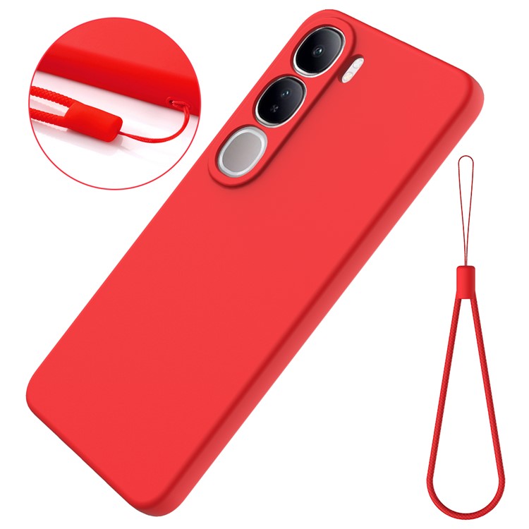 For vivo V40 Lite (Indonesia) 5G  /  4G Case Liquid Silicone Anti-Scratch Phone Cover with Hand Strap - Red