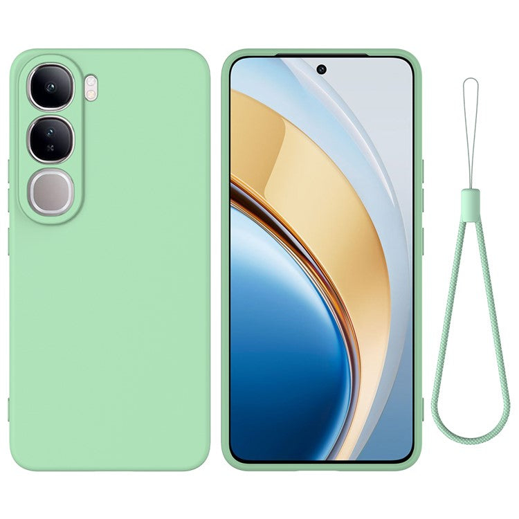 For vivo V40 Lite (Indonesia) 5G  /  4G Case Liquid Silicone Anti-Scratch Phone Cover with Hand Strap - Green