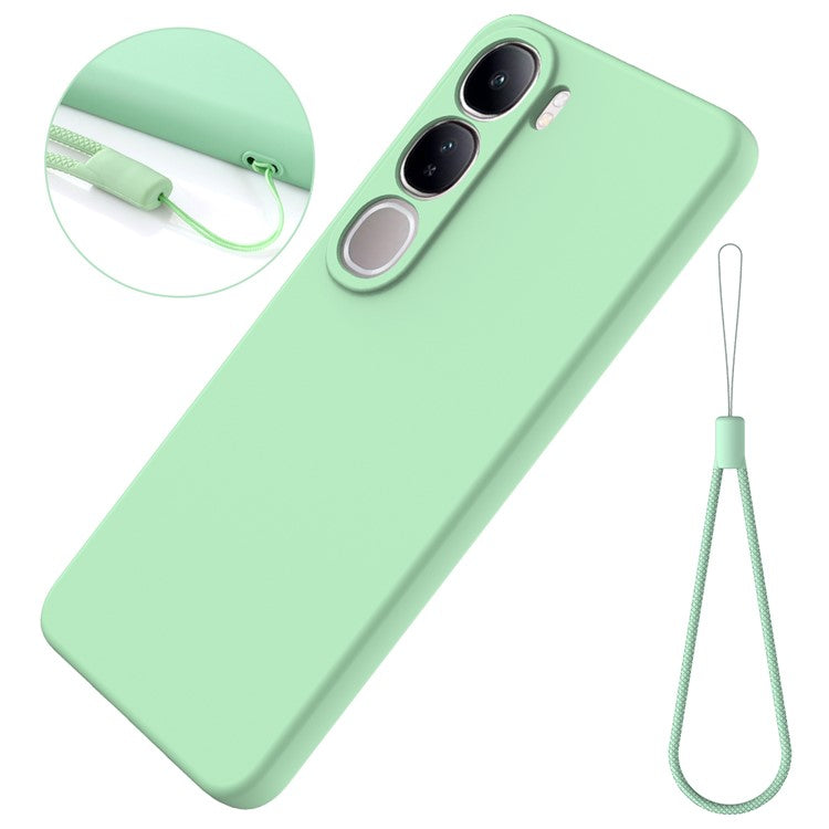 For vivo V40 Lite (Indonesia) 5G  /  4G Case Liquid Silicone Anti-Scratch Phone Cover with Hand Strap - Green