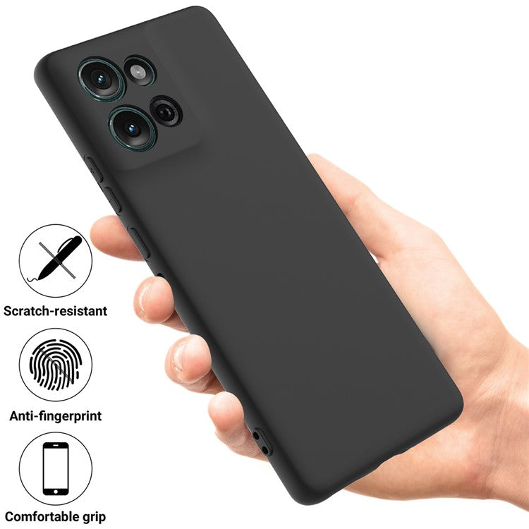 For Motorola Moto G75 5G Case Liquid Silicone Anti-Scratch Phone Cover with Hand Strap - Black