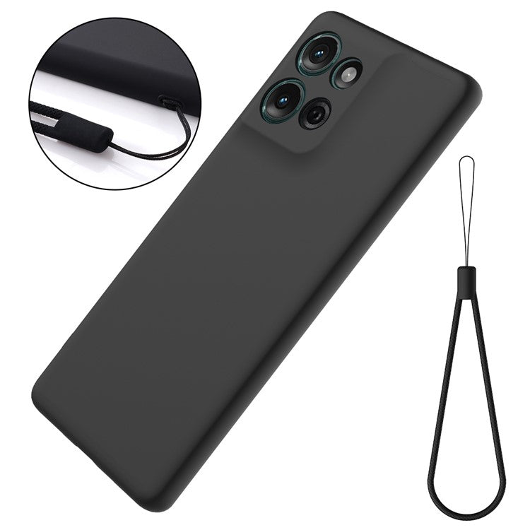 For Motorola Moto G75 5G Case Liquid Silicone Anti-Scratch Phone Cover with Hand Strap - Black