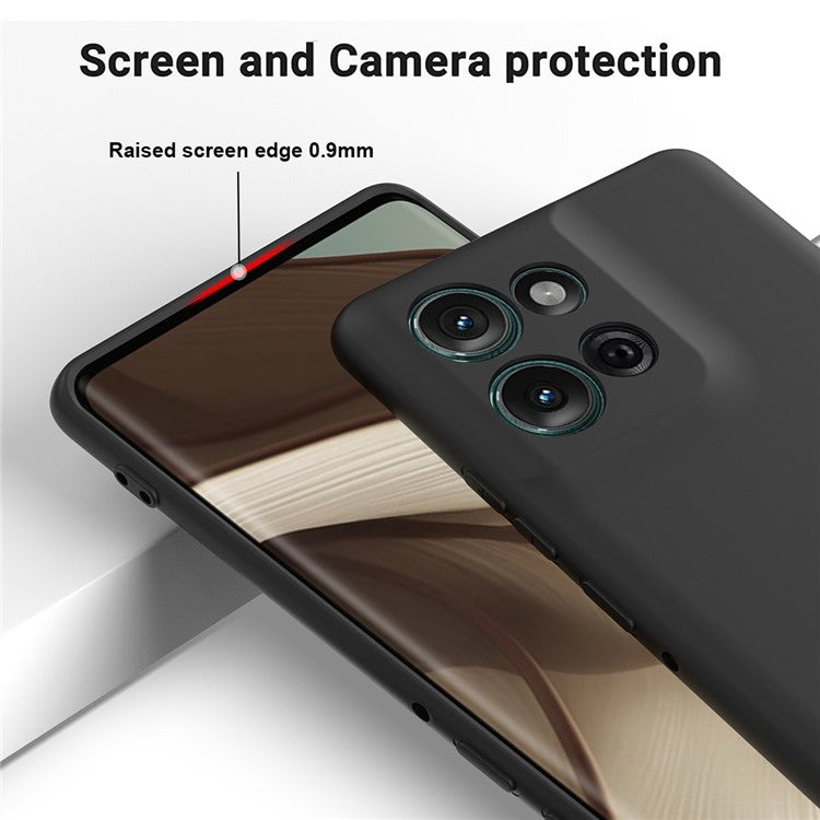 For Motorola Moto G75 5G Case Liquid Silicone Anti-Scratch Phone Cover with Hand Strap - Black