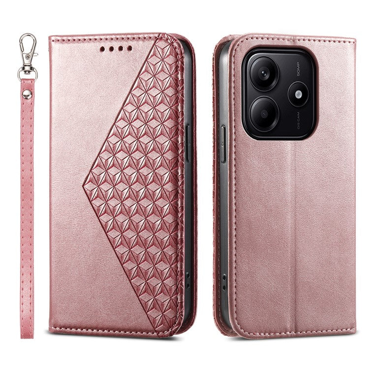 For Xiaomi Redmi Note 14 5G / 14 4G Case Calf Texture PU Leather Phone Cover with Wallet - Rose Gold