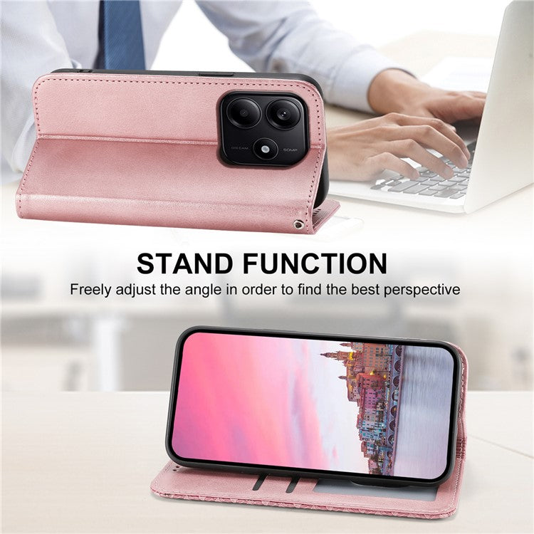 For Xiaomi Redmi Note 14 5G / 14 4G Case Calf Texture PU Leather Phone Cover with Wallet - Rose Gold