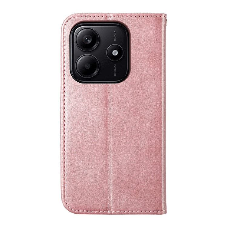 For Xiaomi Redmi Note 14 5G / 14 4G Case Calf Texture PU Leather Phone Cover with Wallet - Rose Gold