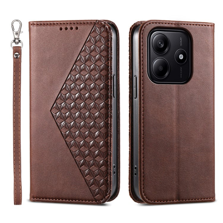 For Xiaomi Redmi Note 14 5G / 14 4G Case Calf Texture PU Leather Phone Cover with Wallet - Brown