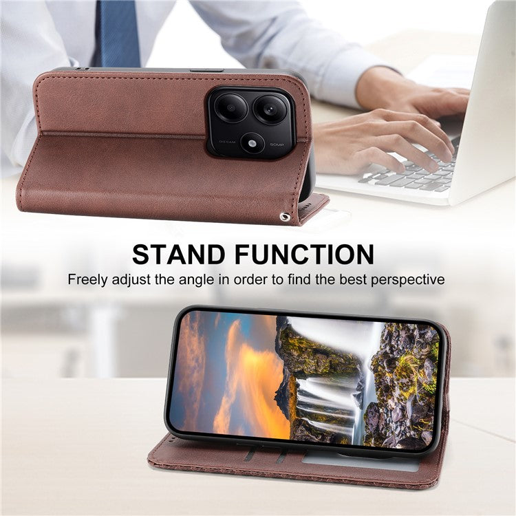 For Xiaomi Redmi Note 14 5G / 14 4G Case Calf Texture PU Leather Phone Cover with Wallet - Brown