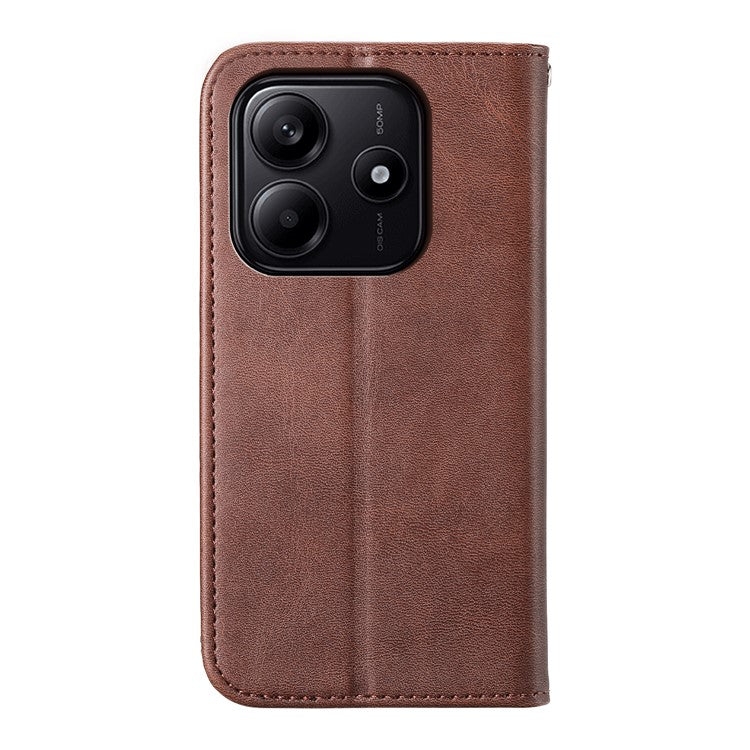 For Xiaomi Redmi Note 14 5G / 14 4G Case Calf Texture PU Leather Phone Cover with Wallet - Brown