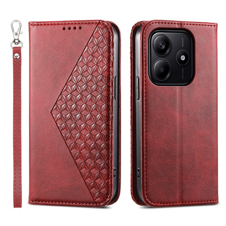 For Xiaomi Redmi Note 14 5G / 14 4G Case Calf Texture PU Leather Phone Cover with Wallet - Red