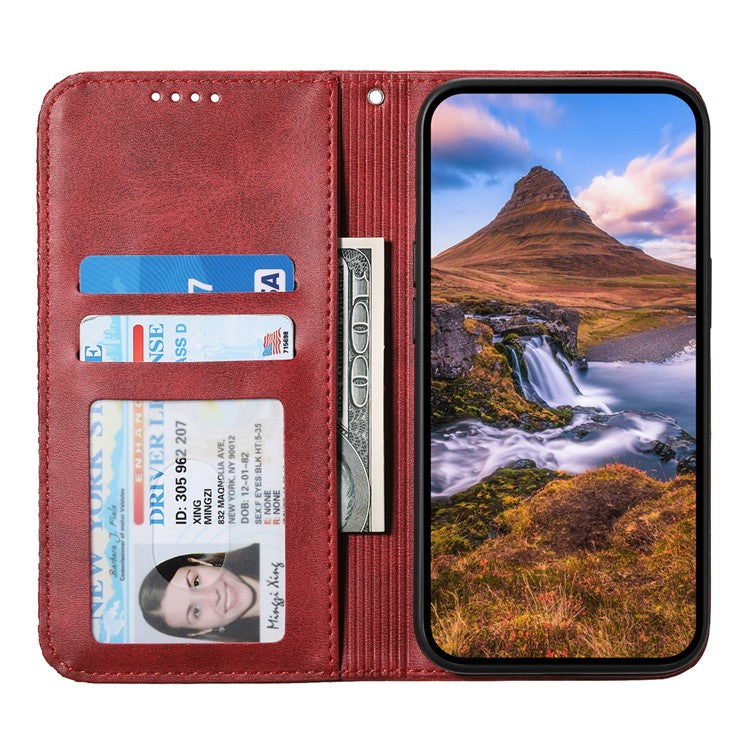 For Xiaomi Redmi Note 14 5G / 14 4G Case Calf Texture PU Leather Phone Cover with Wallet - Red