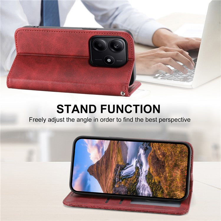 For Xiaomi Redmi Note 14 5G / 14 4G Case Calf Texture PU Leather Phone Cover with Wallet - Red