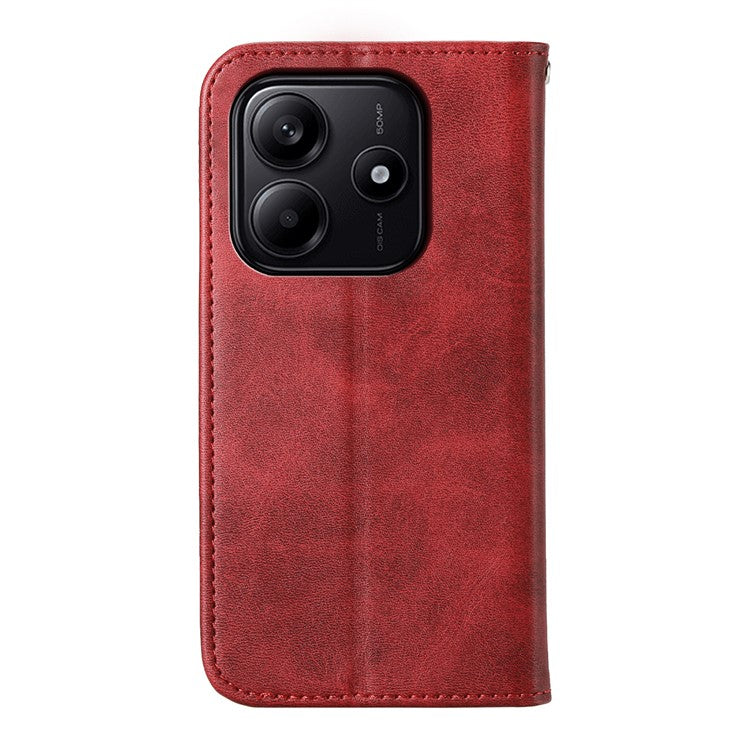 For Xiaomi Redmi Note 14 5G / 14 4G Case Calf Texture PU Leather Phone Cover with Wallet - Red