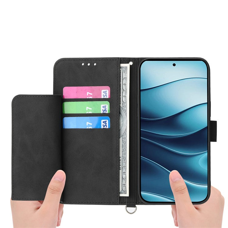 For Xiaomi Redmi Note 14 5G / 14 4G Case Flower Pattern PU Leather Wallet Phone Cover with Strap - Black