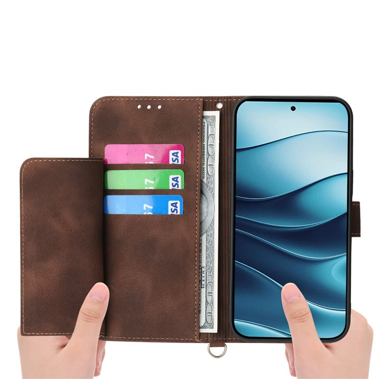 For Xiaomi Redmi Note 14 5G / 14 4G Case Flower Pattern PU Leather Wallet Phone Cover with Strap - Brown